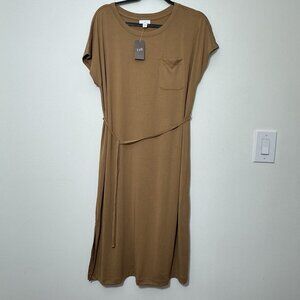 J. Jill Women’s Stretch Midi Dress Size L Petite Minimalistic Side Slit New